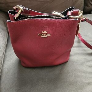 Coach Pebbled Leather Bucket Shoulder Bag - Dark Red